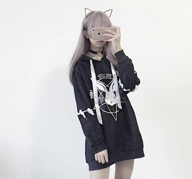 パーカー 女性 | ウサギ魔方陣 レディース 2WAY ビッグシルエットパーカー