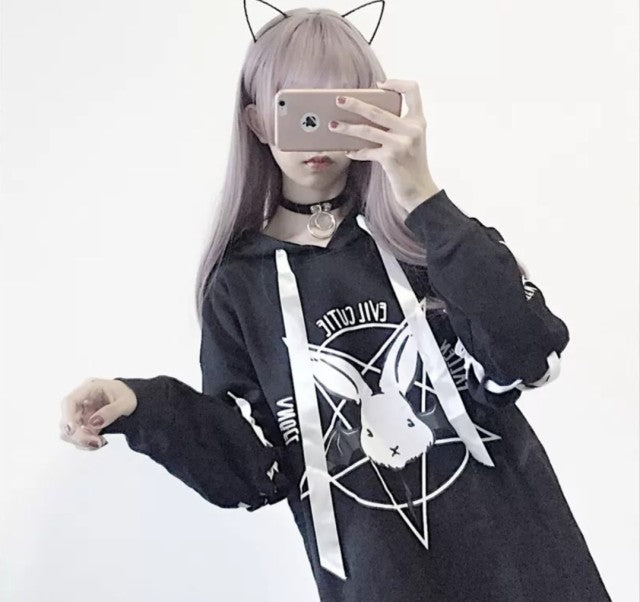 パーカー 女性 | ウサギ魔方陣 レディース 2WAY ビッグシルエットパーカー