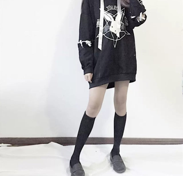 パーカー 女性 | ウサギ魔方陣 レディース 2WAY ビッグシルエットパーカー