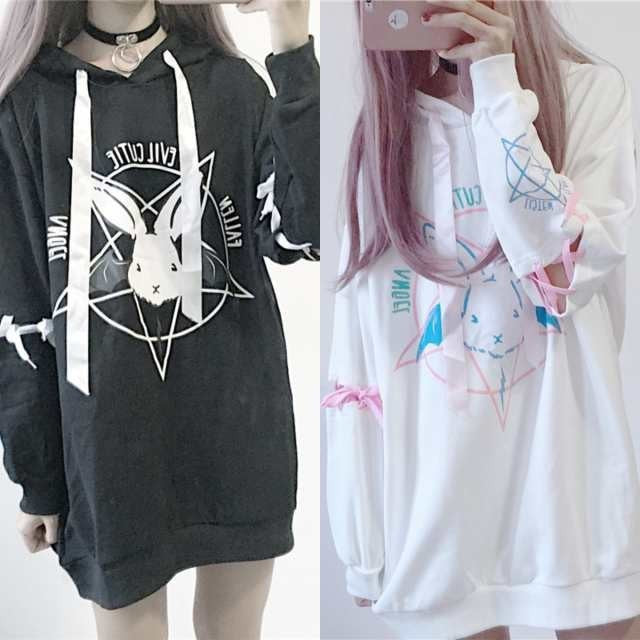 パーカー 女性 | ウサギ魔方陣 レディース 2WAY ビッグシルエットパーカー