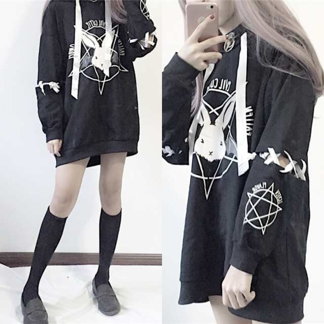 パーカー 女性 | ウサギ魔方陣 レディース 2WAY ビッグシルエットパーカー