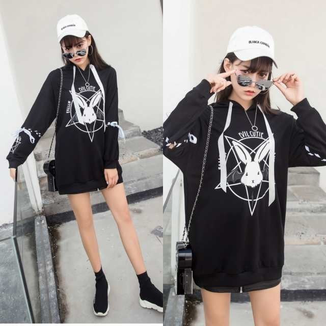 パーカー 女性 | ウサギ魔方陣 レディース 2WAY ビッグシルエットパーカー