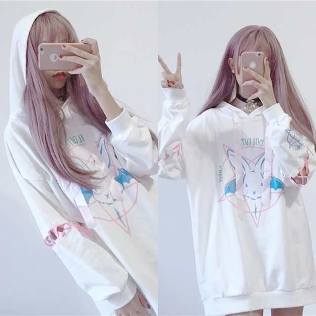 パーカー 女性 | ウサギ魔方陣 レディース 2WAY ビッグシルエットパーカー