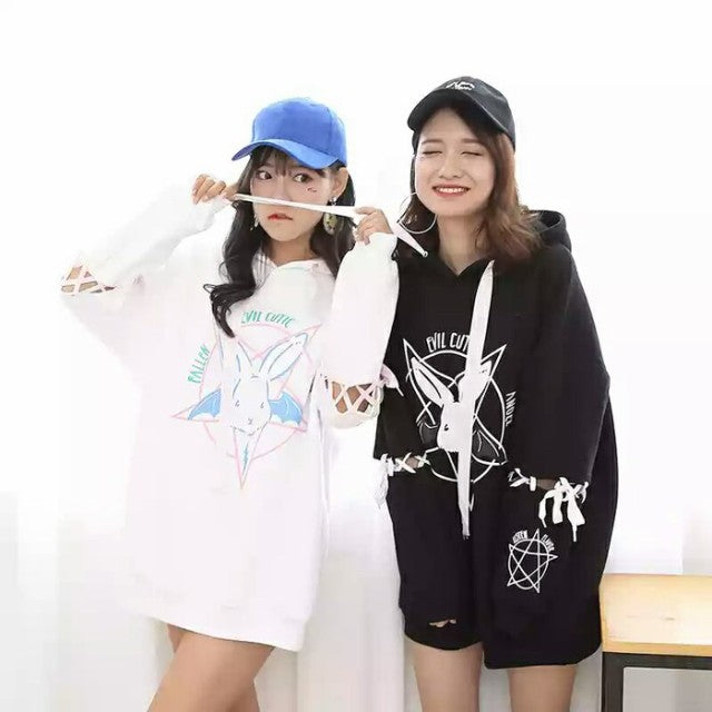 パーカー 女性 | ウサギ魔方陣 レディース 2WAY ビッグシルエットパーカー