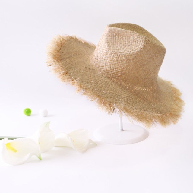キャップ | 夏の旅行にぴったり！レディース ラフィアつば広ハット【ライトベージュ】