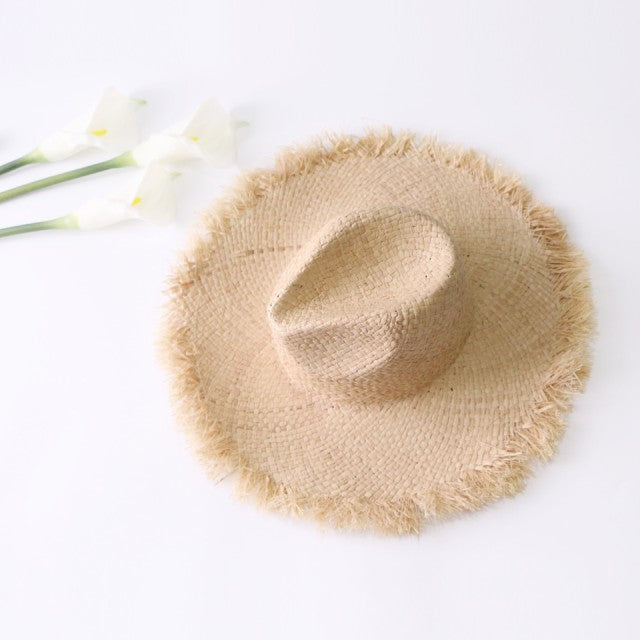 キャップ | 夏の旅行にぴったり！レディース ラフィアつば広ハット【ライトベージュ】