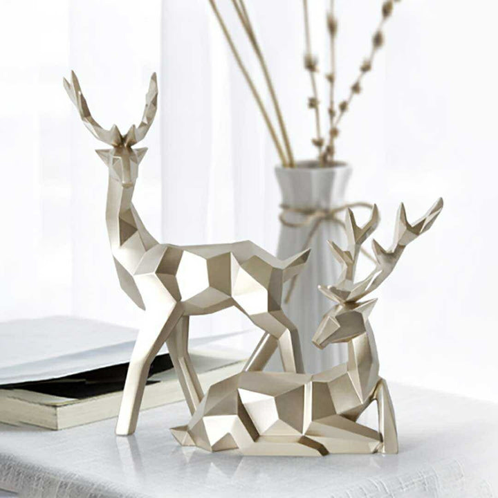 インテリア オブジェ | ゴールド鹿の置物 2体セット - アンティーク風デザイン