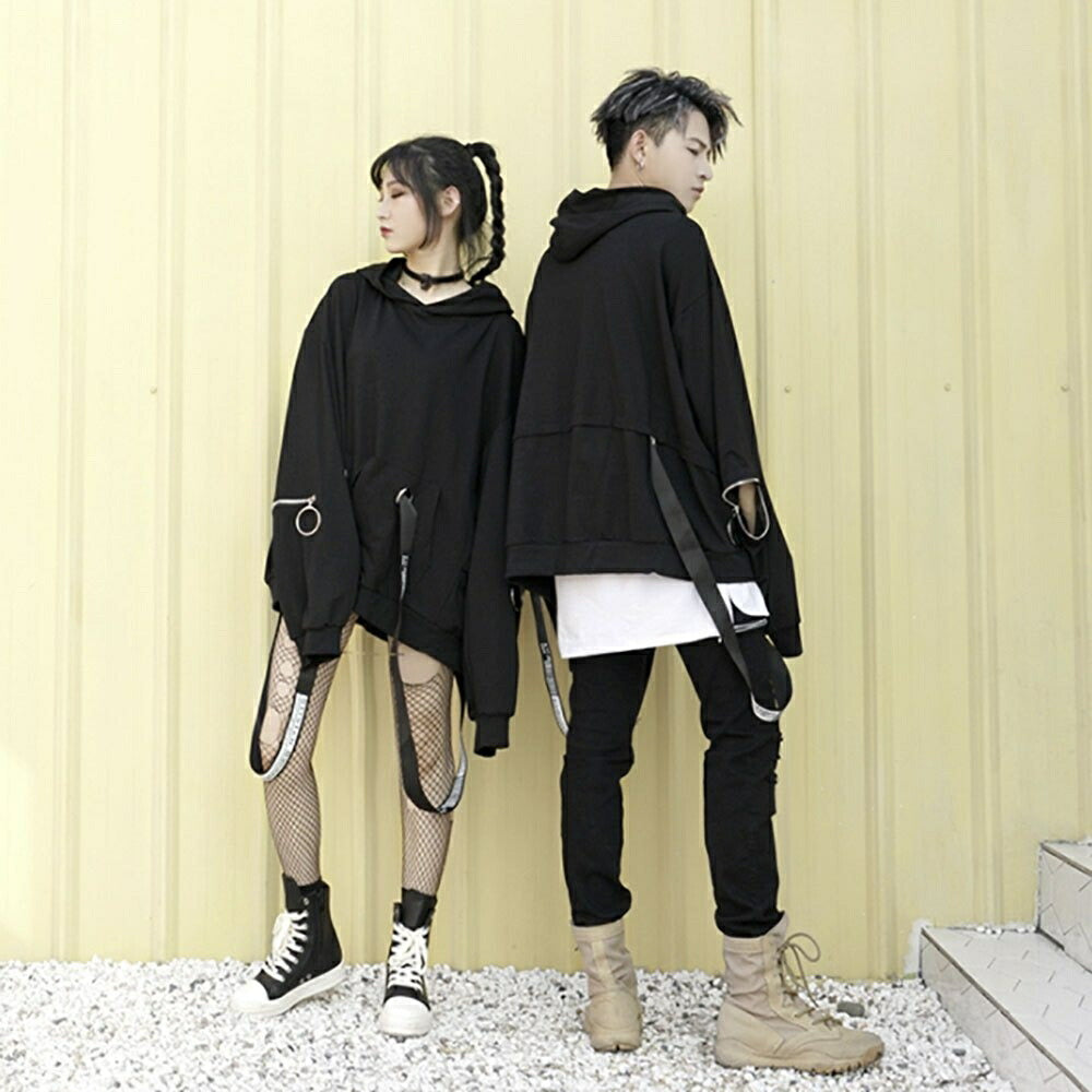 パーカー 男性 | ブラックフード ビッグシルエット ユニセックスパーカー