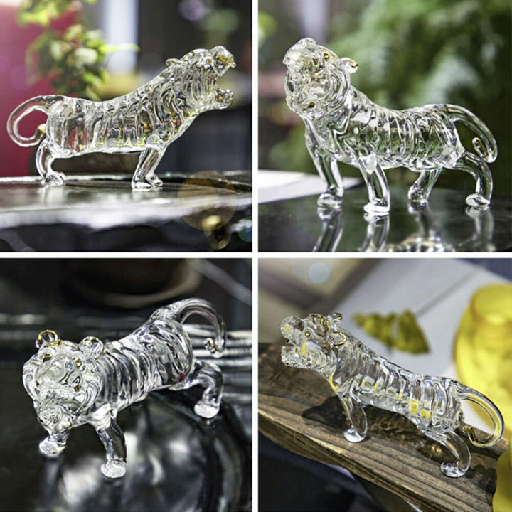 風水 インテリア | 干支「寅年」風水クリスタルガラス虎置物 - 透明16cm