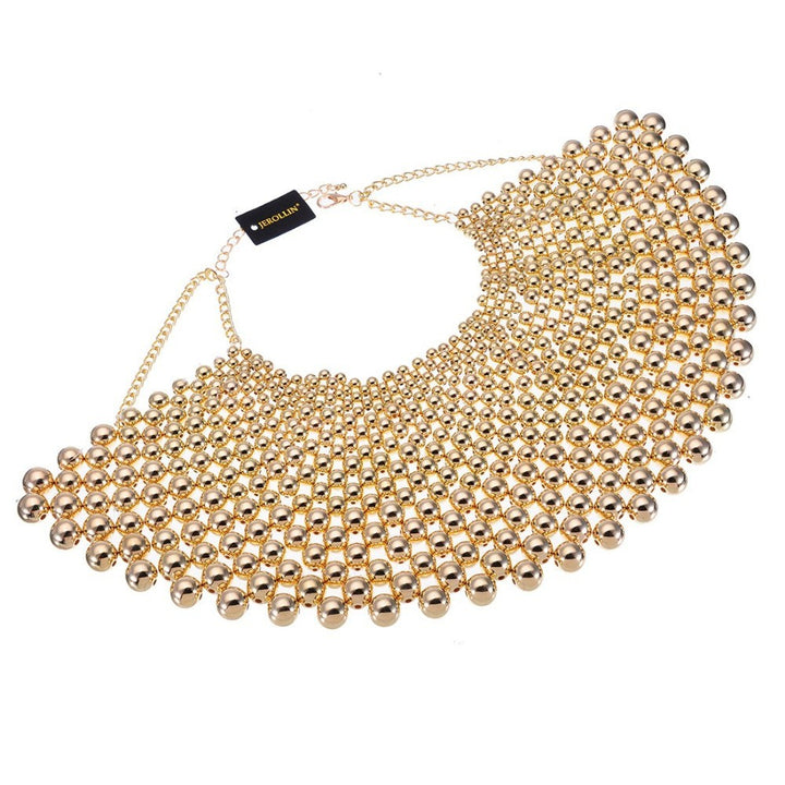 ネックレス | アフリカ風ビーズチョーカー - ゴールド民族舞踊アクセサリー