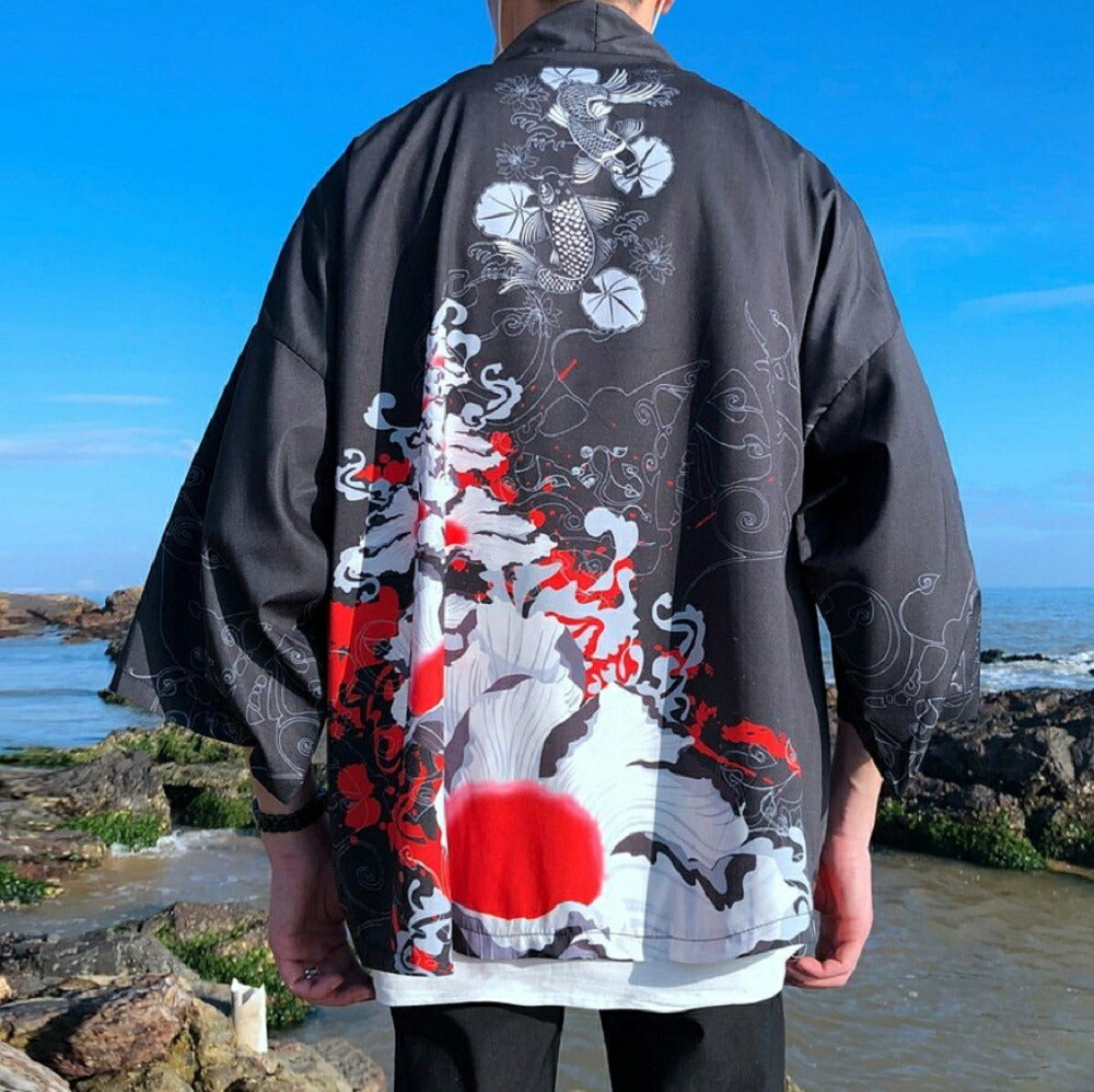 はっぴ | 夏祭り和柄羽織「昇り鯉・花」ユニセックス