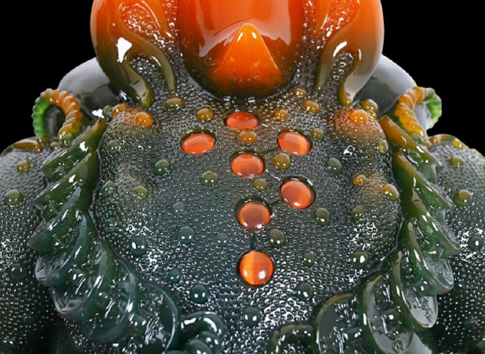 風水 インテリア | 蓮の花に座る特大風水カエル - 金運・商売繁盛・開店祝い