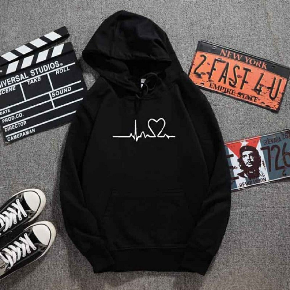 パーカー 女性 | ハートデザイン ビッグシルエットパーカー ホワイト/ブラック