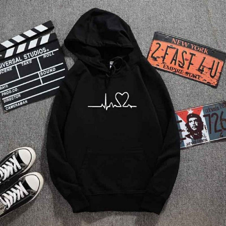 パーカー 女性 | ハートデザイン ビッグシルエットパーカー ホワイト/ブラック