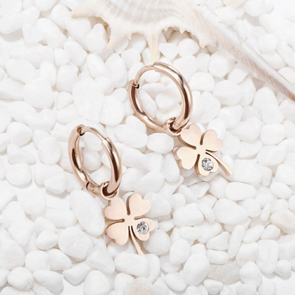 ピアス イヤーカフ | 四つ葉のクローバー ローズゴールド ピアス | 両耳用ジルコニアジュエリー