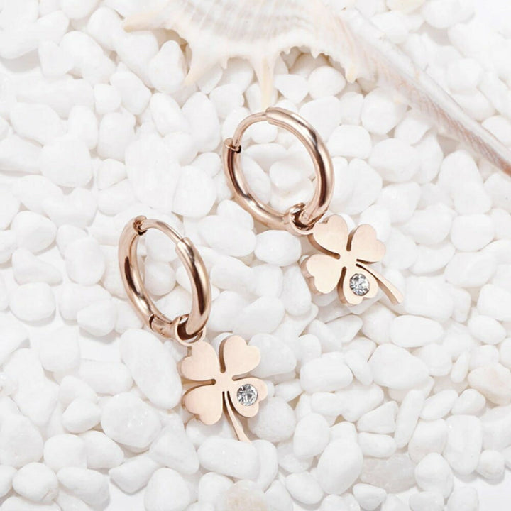 ピアス イヤーカフ | 四つ葉のクローバー ローズゴールド ピアス | 両耳用ジルコニアジュエリー