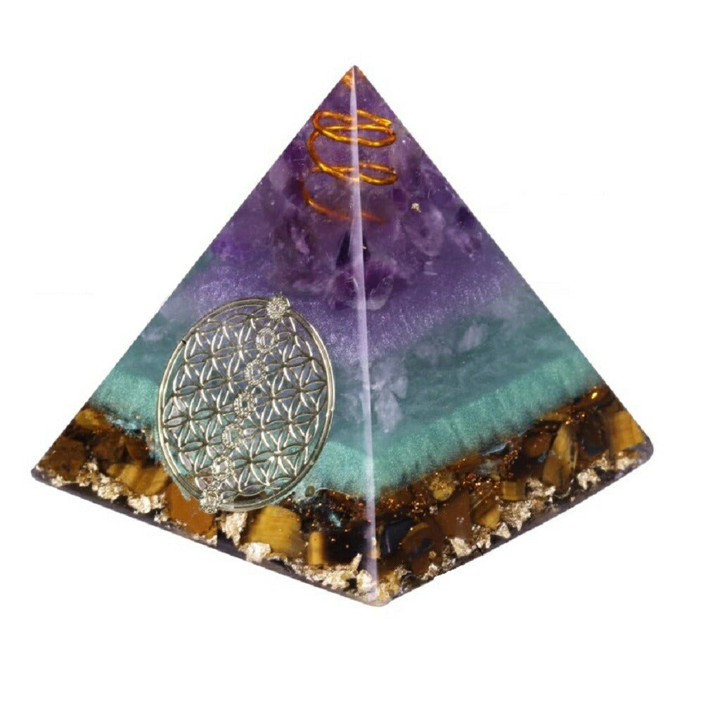 風水 インテリア | 幸運を呼ぶオルゴナイト・ピラミッド：チャクラストーンと金箔