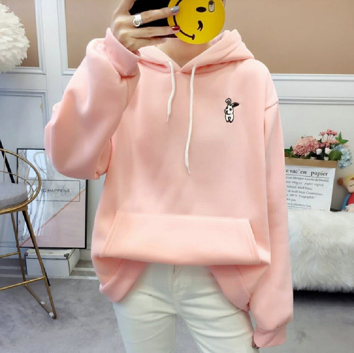 パーカー 女性 | うさ耳ビッグシルエットパーカー ピンク/ブラック ユニセックス