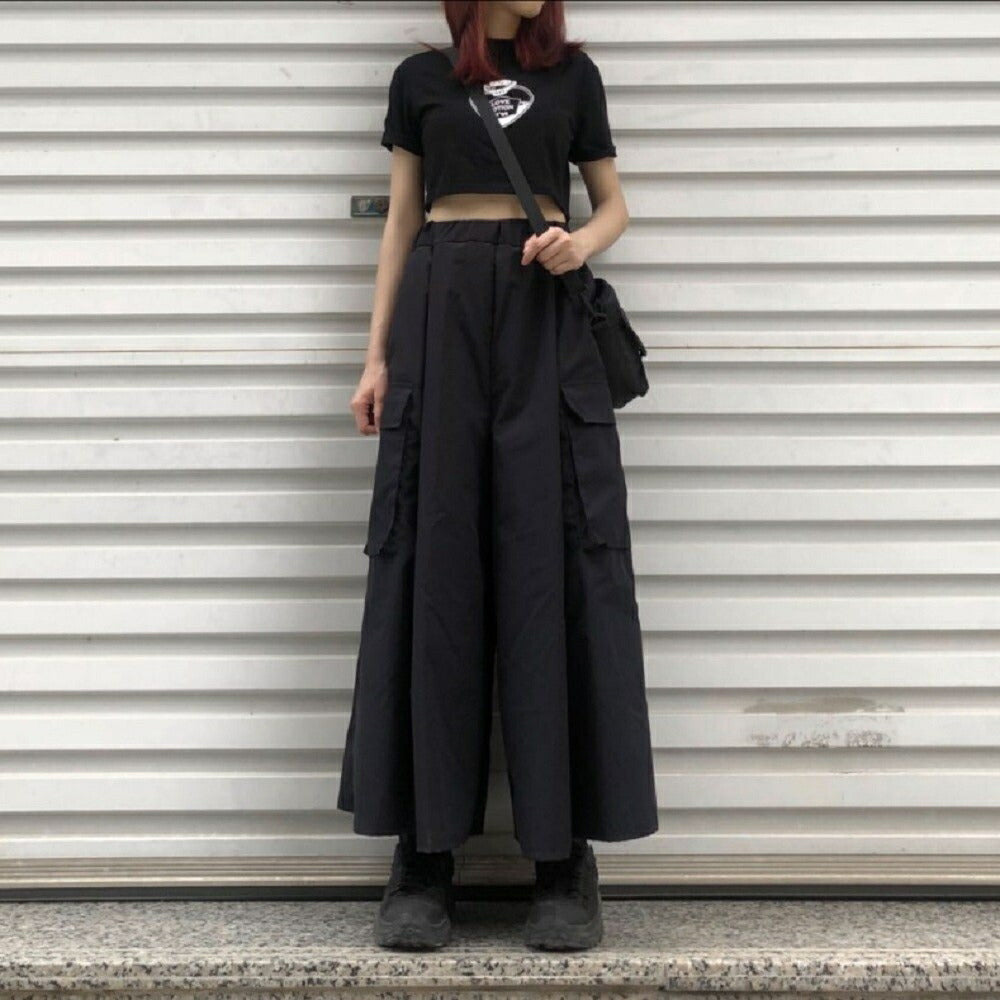 ボトムス 女性 | ブラックワイドパンツ ゆったりビッグシルエット 韓国ファッション