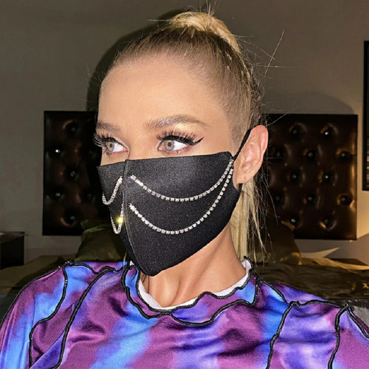 マスク | ジルコニア装飾 マスクチェーン 【ブラック/ピンク】