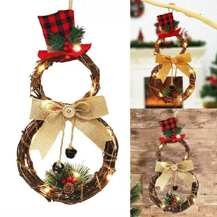 イベントグッズ | LEDライト付き雪だるまクリスマスリース 40×20cm