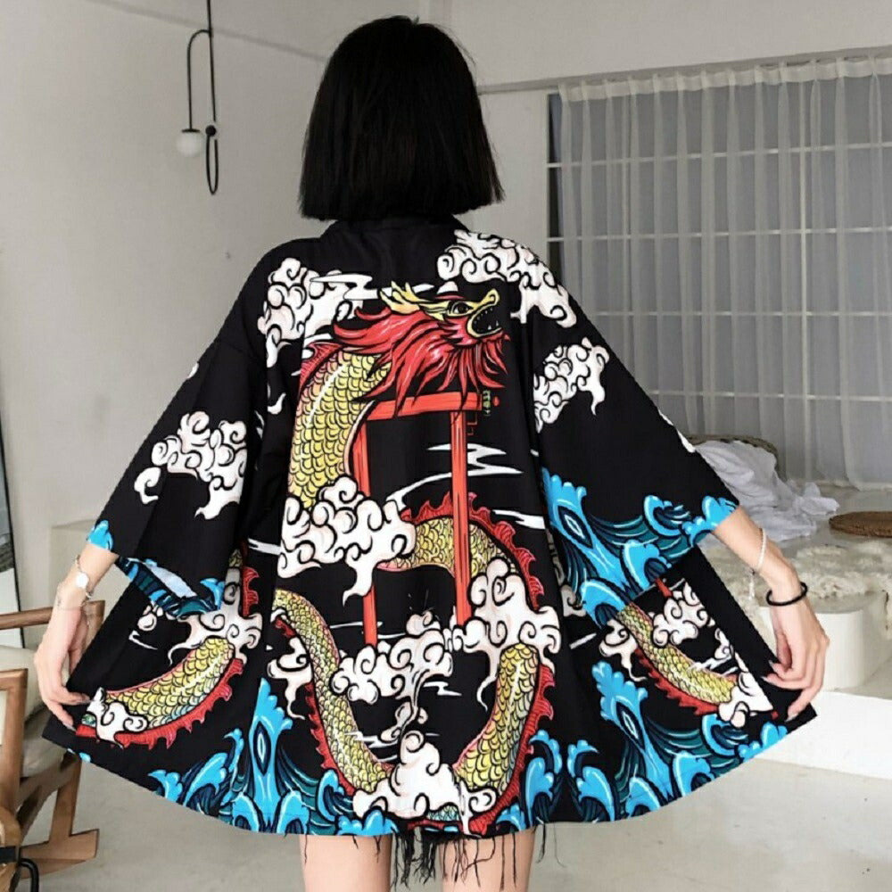 はっぴ | 夏祭り和柄ハッピ：龍鳥居雲デザイン