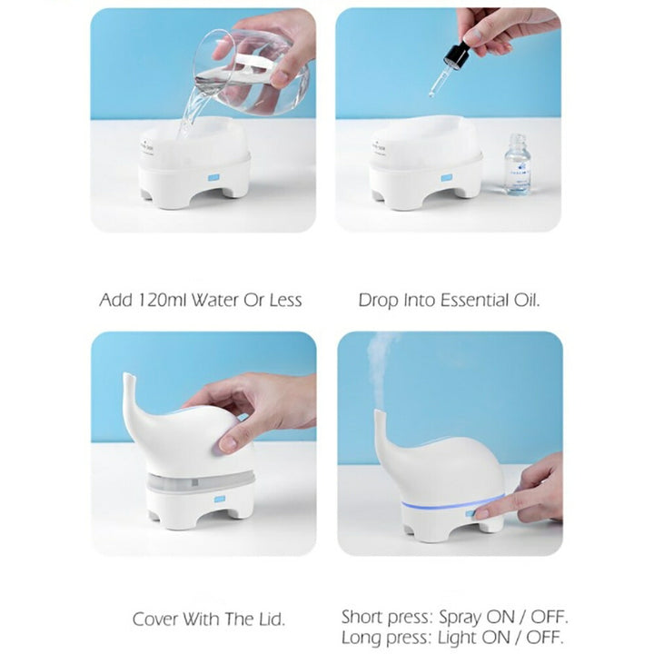 インテリア グッズ | ゾウ型アロマLED加湿器 - ホワイト、リビング・寝室用