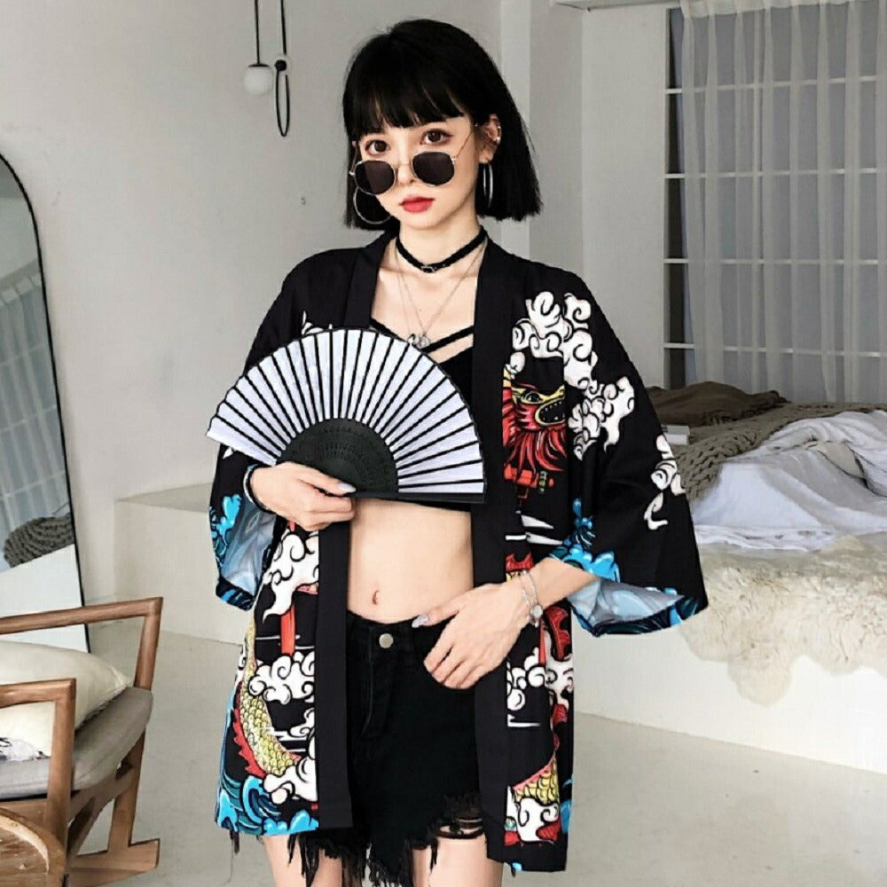 はっぴ | 夏祭り和柄ハッピ：龍鳥居雲デザイン