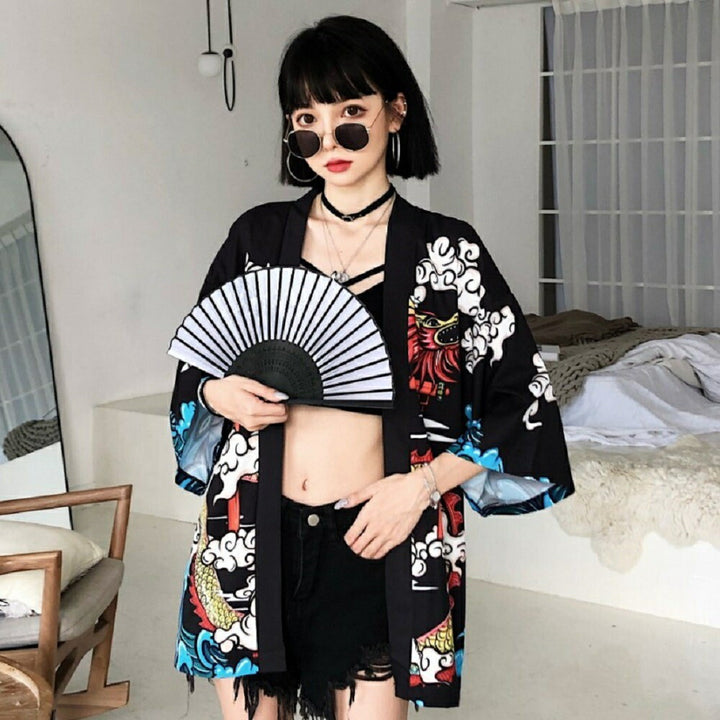 はっぴ | 夏祭り和柄ハッピ：龍鳥居雲デザイン