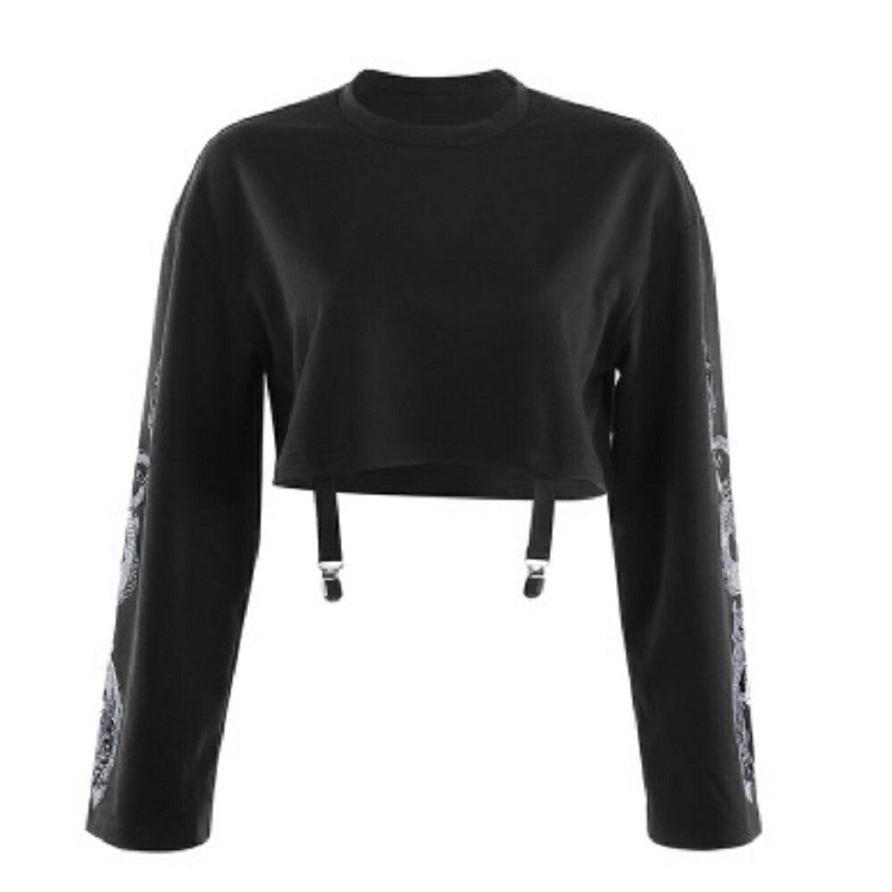 シャツ 女性 | ドラゴン柄クロップトップ 長袖・オーバーサイズ【ヒップホップ/原宿系】