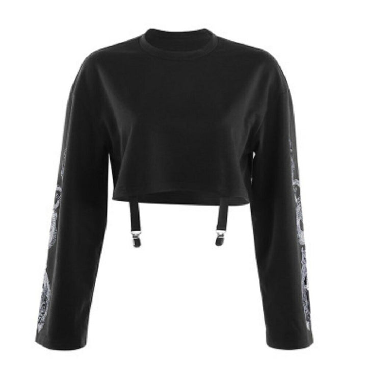 シャツ 女性 | ドラゴン柄クロップトップ 長袖・オーバーサイズ【ヒップホップ/原宿系】