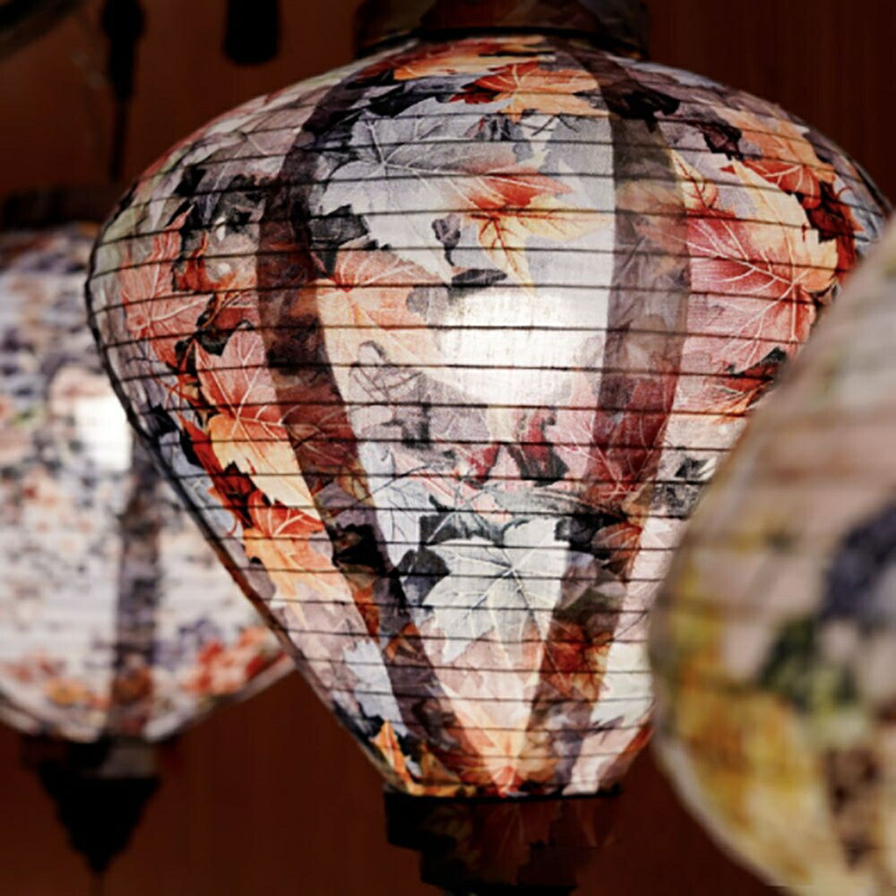 インテリア照明 | 和柄丸提灯 - 花or紅葉浮世絵デザイン オリエンタルランプ