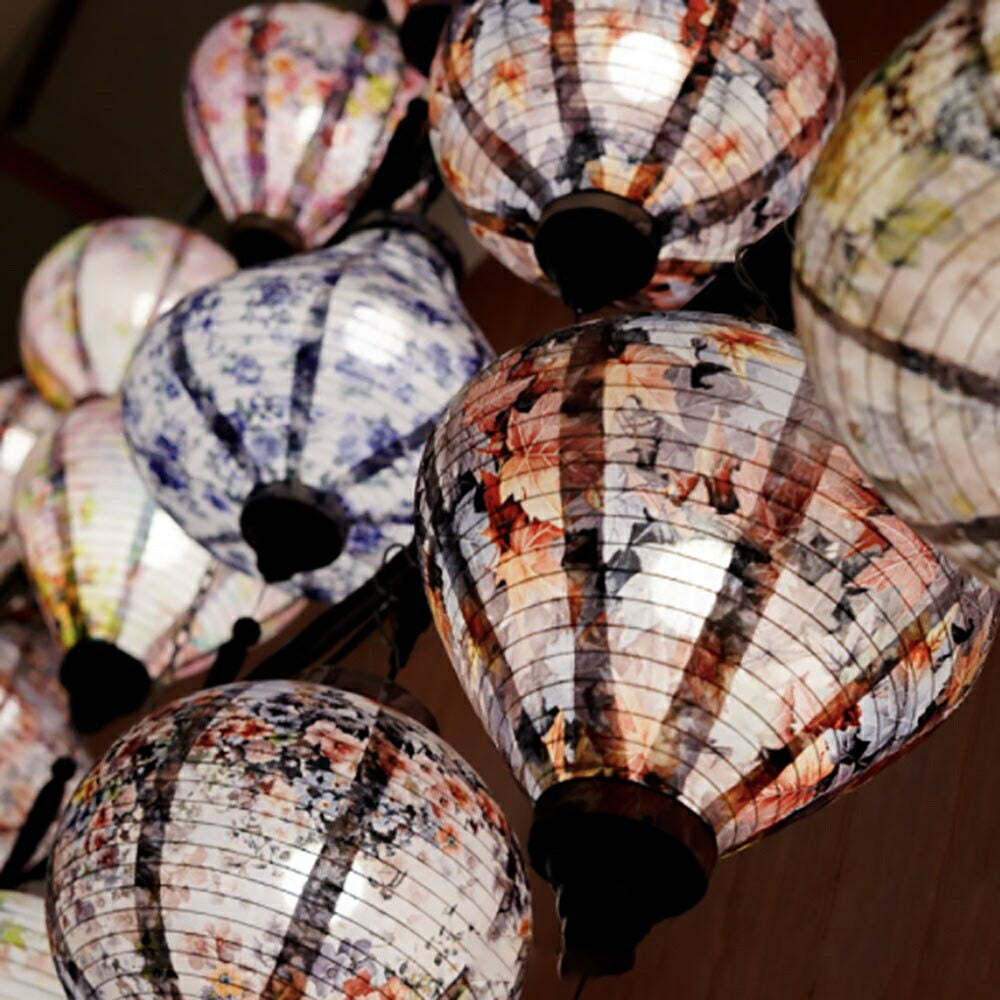 インテリア照明 | 和柄丸提灯 - 花or紅葉浮世絵デザイン オリエンタルランプ