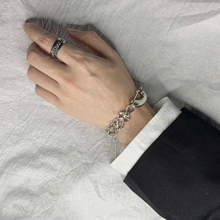 ブレスレット | クリップ式2連チェーンブレスレット 17cm【ユニセックス・HIPHOP】