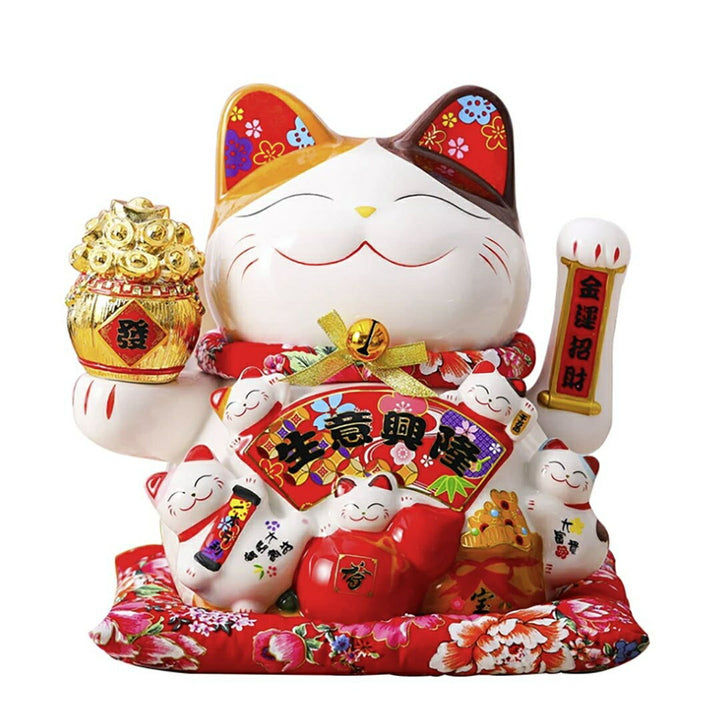 風水 インテリア | 白い招き猫の電動置物 - 開店祝い・生意興隆向け