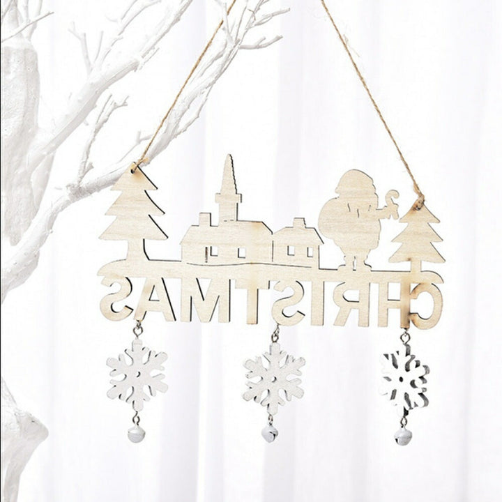 イベントグッズ | クリスマス木製サンタドア飾り（鈴・雪の結晶付き）