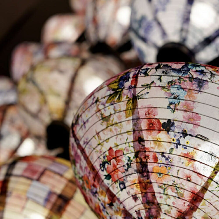 インテリア照明 | 和柄丸提灯 - 花or紅葉浮世絵デザイン オリエンタルランプ