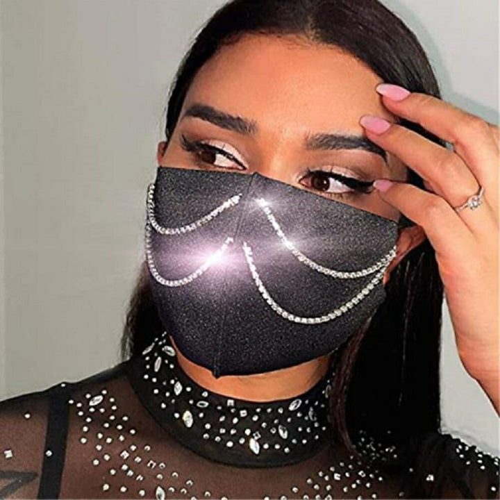 マスク | ジルコニア装飾 マスクチェーン 【ブラック/ピンク】