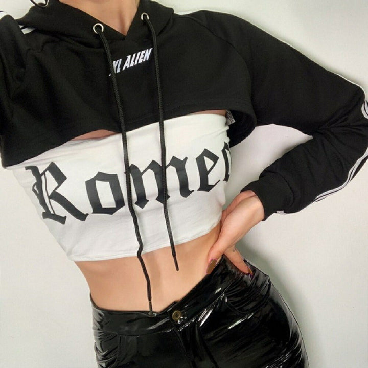 シャツ 女性 | フード付きショートトップス｜ヒップホップダンス衣装・黒