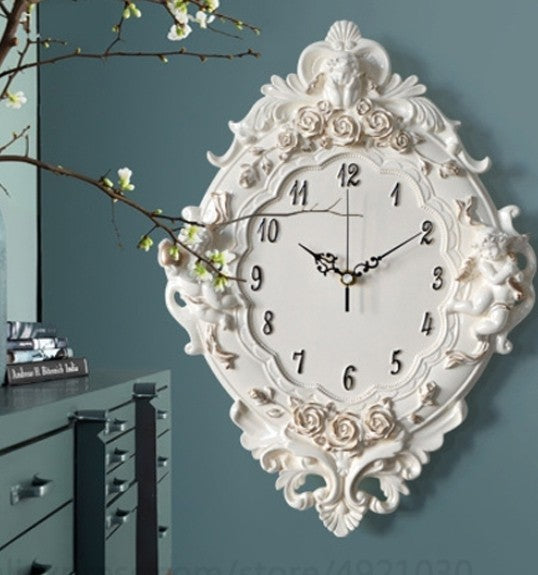 壁掛け時計 | エンジェル＆女神クラシック壁掛け時計 - アンティークホワイト