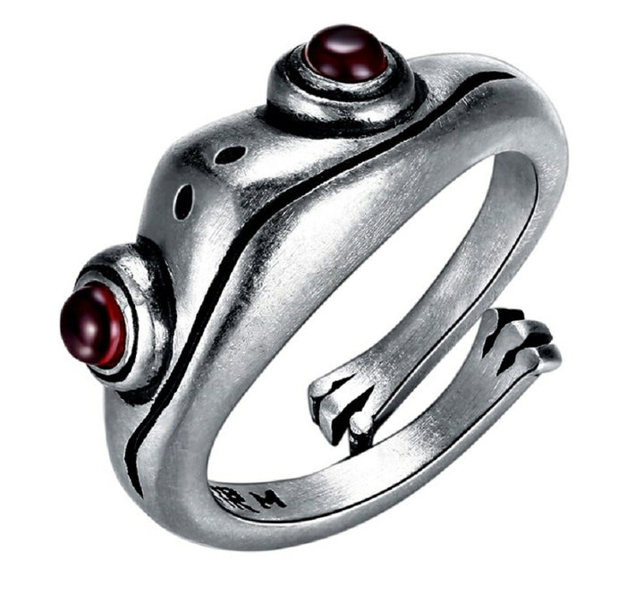 リング | 純銀製カエルリング フリーサイズ・レッドアイデザイン【メンズ・レディース兼用】