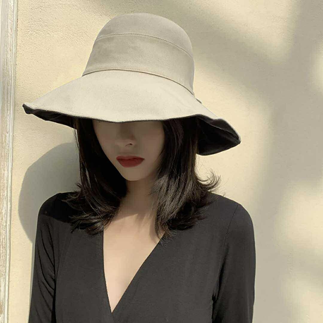 キャップ | リバーシブル帽子 バケットハット つば広 - ブラック/オフホワイト