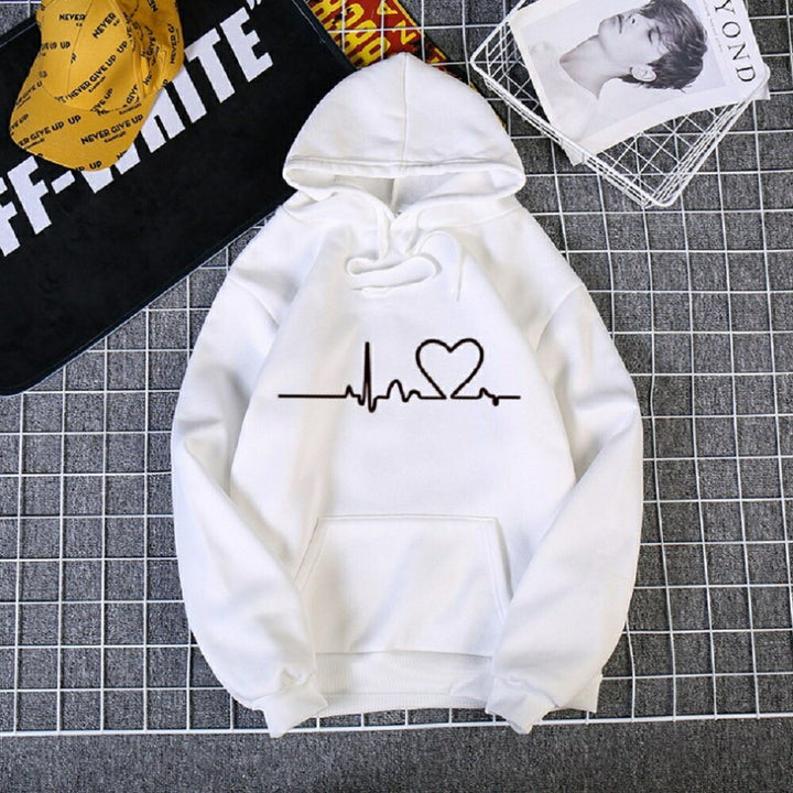 パーカー 女性 | ハートデザイン ビッグシルエットパーカー ホワイト/ブラック