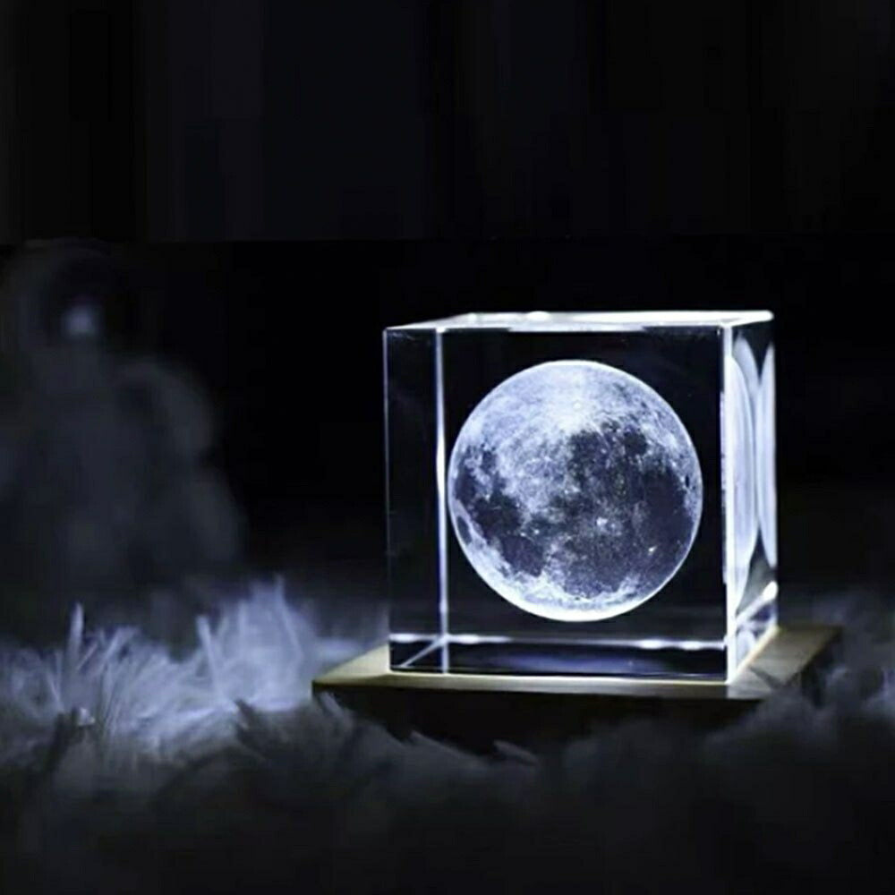 インテリア オブジェ | 3Dクリスタル月オブジェ LEDライトアップ付き