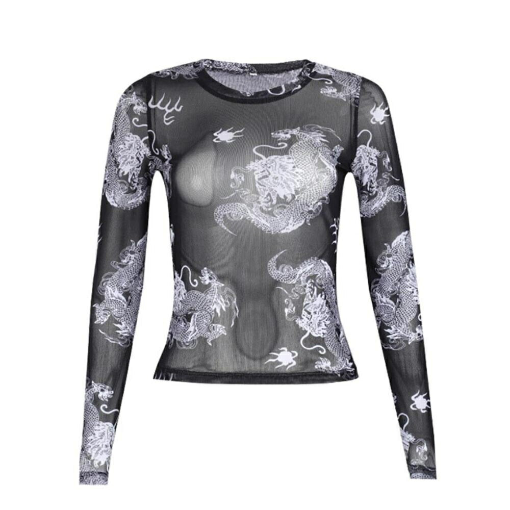 シャツ 女性 | 龍柄シースルートップス レディース 長袖