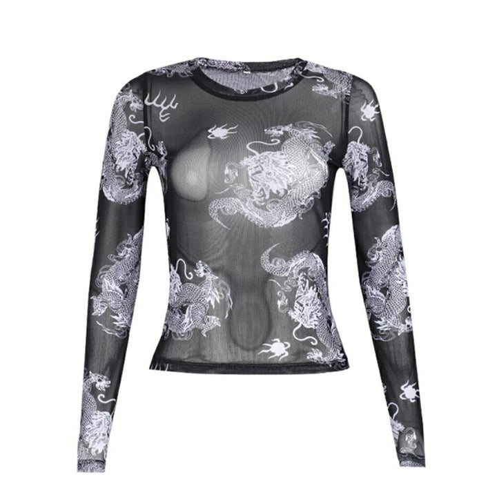 シャツ 女性 | 龍柄シースルートップス レディース 長袖