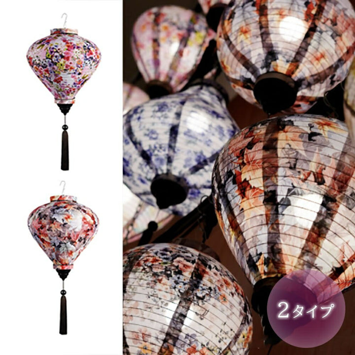 インテリア照明 | 和柄丸提灯 - 花or紅葉浮世絵デザイン オリエンタルランプ