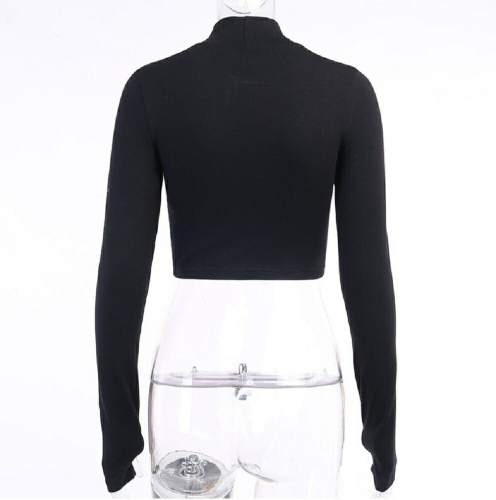 シャツ 女性 | 黒タートルネックショートトップス【ダンス・ストリート向け】