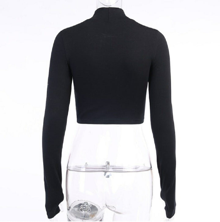 シャツ 女性 | 黒タートルネックショートトップス【ダンス・ストリート向け】
