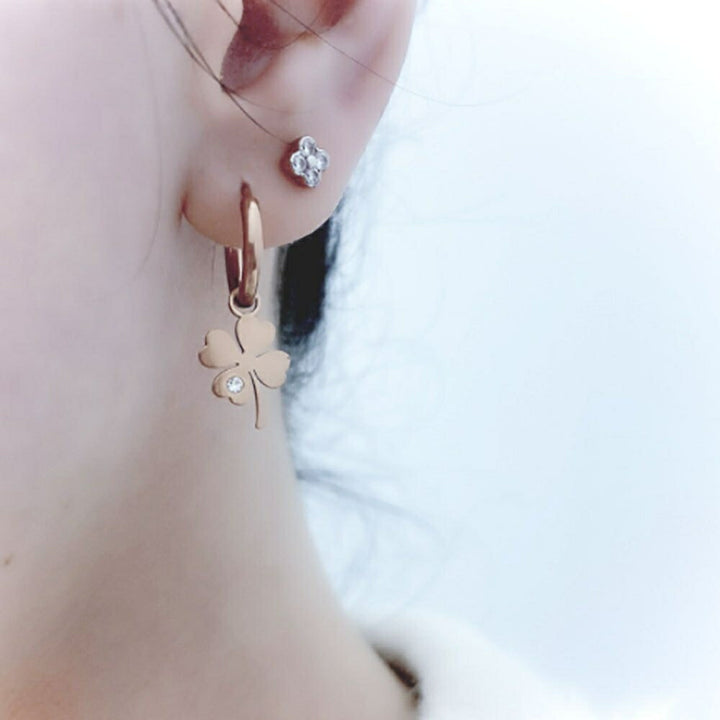 ピアス イヤーカフ | 四つ葉のクローバー ローズゴールド ピアス | 両耳用ジルコニアジュエリー